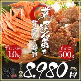 厳選かに2セット ズワイガニ脚肩肉付1kg 毛ガニ 約500g
