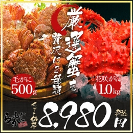 厳選かに2セット 冷凍毛ガニ 約500g 花咲ガニ姿　約1kg