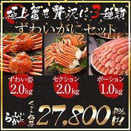 ズワイガニ【大盛】黄金3種セット ズワイ姿2kg ボイルズワイ2kg 冷生ズワイポーション1kg